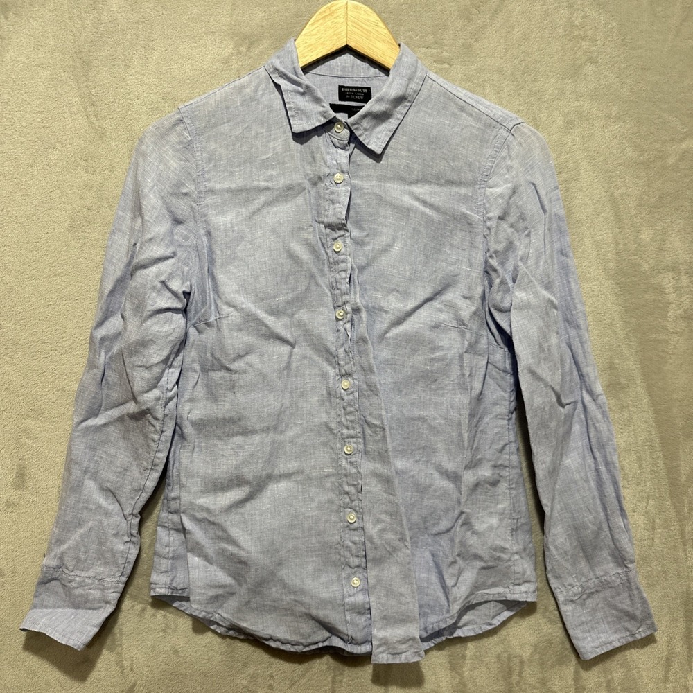 J Crew Baird McNutt Irish Linen‎ Shirt Size 2 Womens Button Up Slim Fit Blue
